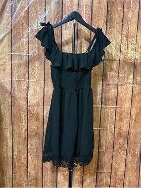 Smocked Black Ruffle Swim Cover-Up Dress